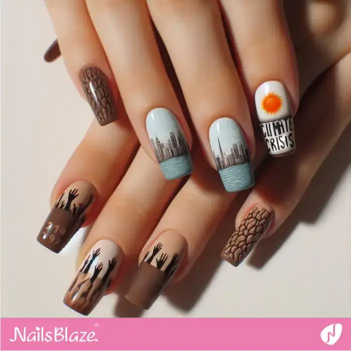 Water-Related Hazards and Drought Nail Design | Climate Crisis Nails - NB2685